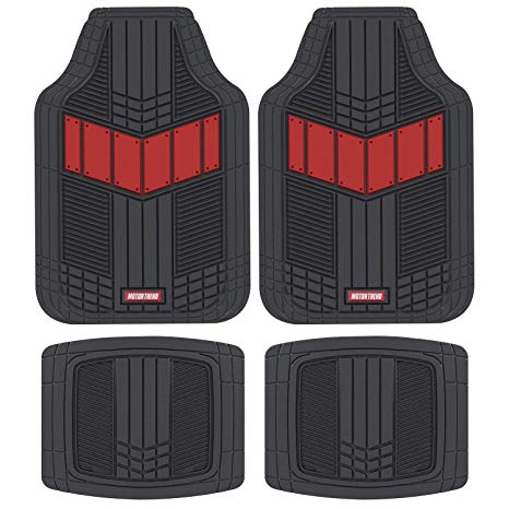 Motor Trend MTX101 Red DualFlex Two-Tone Rubber Car Floor Mats for Automotive SUV Van Truck Liners - Channel Drainer All Weather Protection