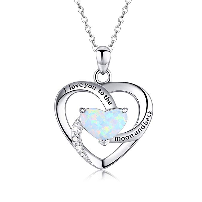 Cuoka I Love You to The Moon and Back Necklace Opal Moon and Star Heart Necklace Mother Gift Mother Necklace Girlfriend Jewelry