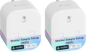 Meross Matter Smart Plug with Energy Monitoring, Mini WiFi Plug with Matter Simple Setup(MSS) Feature, Works with Apple HomeKit, Alexa, Google Home, SmartThings, Remote Voice Control, 13A, 2 Packs