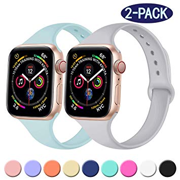 Transy Slim Bands for Apple Watch Band Band 40mm/38mm 42mm/44mm, Slim/Thin/Narrow Silicone Sporty Fashion Band Made for Small Wrist Womens Ladys Girls with iWatch Series 5/4/3/2/1