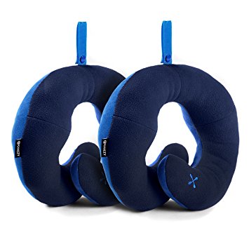 BCOZZY Chin Supporting Travel Pillow - Supports the Head, Neck and Chin in Maximum Comfort in Any Sitting Position. A Patented Product. Set of 2 (ADULT SIZE, NAVY   NAVY)