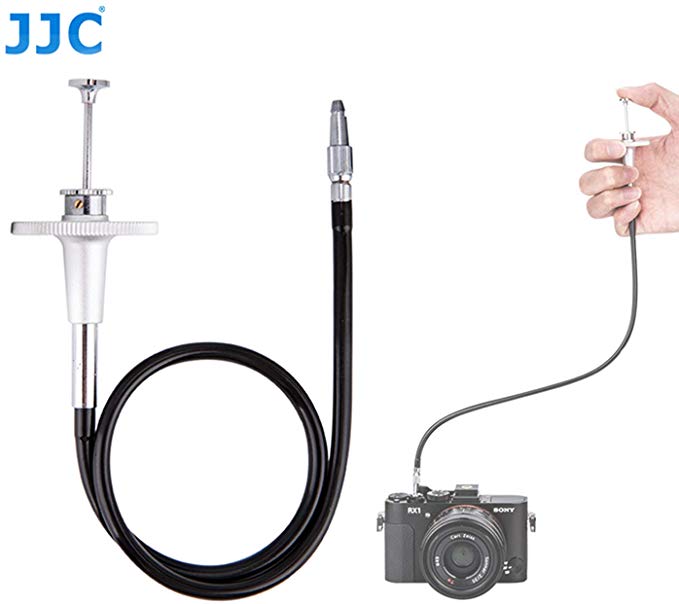 JJC TCR-40S Silver 40cm Threaded Cable Release, Mechanical Shutter Release Cable, Bulb-Lock Design for Long exposures