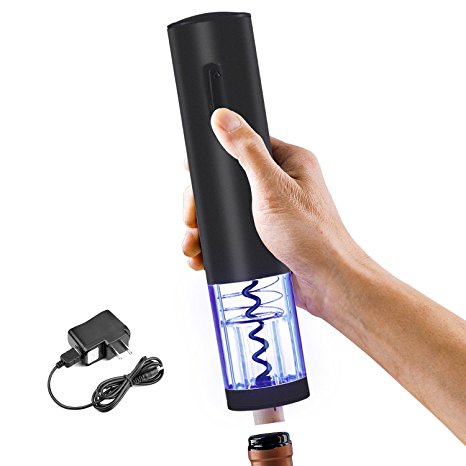 Wine Opener WOQI Rechargeable Wine Bottle Opener with Foil Cutter Electric Automatic Wine Corkscrew for Saving Time, Black