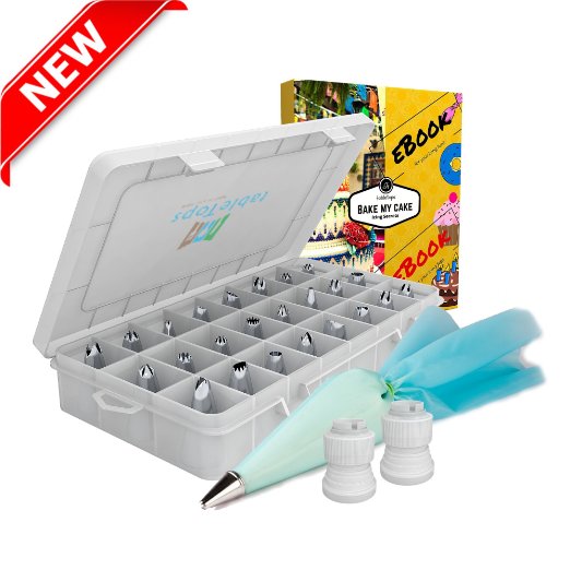 Cake Decoration tips set-the ONLY KIT with FREE icing bag-x2 coupler-eBook. Professional 26 Stainless Steel Piping/Dispenser Nozzle Kit Baking Tools Supply and Storage Case.