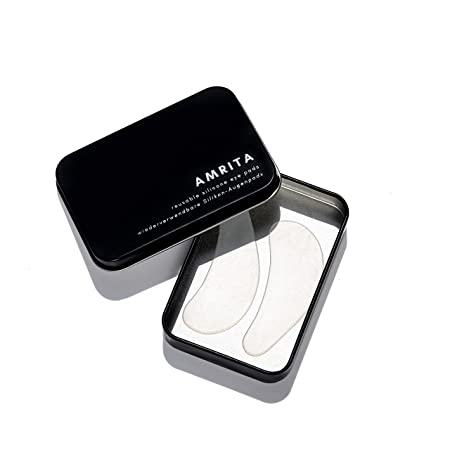 AMRITA reusable silicone eye pads in storage tin - occlude and intensify skincare products - environmentally friendly under eye mask - depuff, hydrate and smooth undereye area - suitable for all skin types