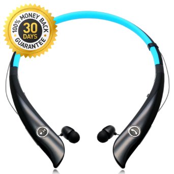 Bluetooth Headset GZ-A10 by Gadgetzan - Wireless Stereo Headphones with Built-in Microphone and Magnetic Earbuds Storage, Neckband Design for Everyday Comfort, Compatible to All Smartphones(BLUE)