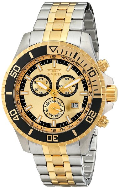 Invicta Men's 13650 Pro Diver Chronograph Gold Tone Dial Two Tone Stainless Steel Watch
