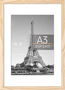 upsimples A3 Picture Frame, Display Pictures 8.3x11.7 with Mat or 11.7x16.5 Without Mat, Wall Hanging Photo Frame, Natural, 1 Pack