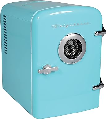 CURTIS EFMIS151 Frigidaire Mini Portable Compact Personal Fridge Cools & Heats, 4 Liter Capacity, 6 Cans, Makeup, Skincare, Freon-Free & Eco Friendly, Includes Home Plug & 12V Car Charger, Blue