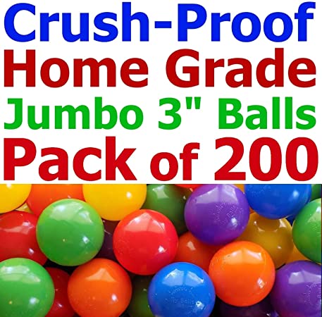 My Balls Pack of 200 Jumbo 3" Home Grade Ball Pit Balls - 5 Bright Colors; Crush-Proof; Air-Filled; Phthalate n BPA Free; Non-Toxic; Non-Recycled Plastic (200 Home Grade Balls)