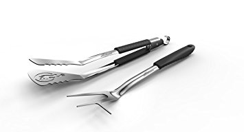 BBQ Dragon Grill Utensil Set - 4 tools in a unique 2-piece set! Heavy-duty Stainless Steel Combination Tongs And Spatula PLUS Fork with Pigtail Side Tyne - works better than any other grilling tool