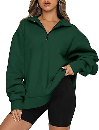 Trendy Queen Womens Oversized Sweatshirts Fall Fashion Hoodies Half Zip Pullover Long Sleeve Shirts Clothes Outfits