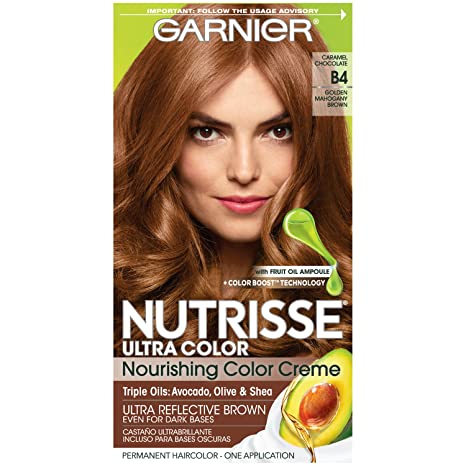 Garnier Nutrisse Ultra Color Nourishing Permanent Hair Color Cream, B4 Caramel Chocolate (1 Kit) Brown Hair Dye (Packaging May Vary)