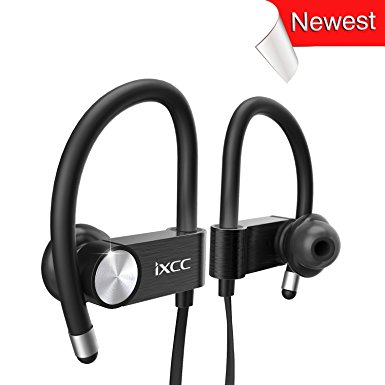 Bluetooth Headphones, iXCC Metal Wireless Sports Earphones With Mic, APT-X Stereo, V4.1, Multi-Point Pairing, Noise Cancellation, Sweatproof Earbuds for Workout 8 Hours Battery Headsets - Black