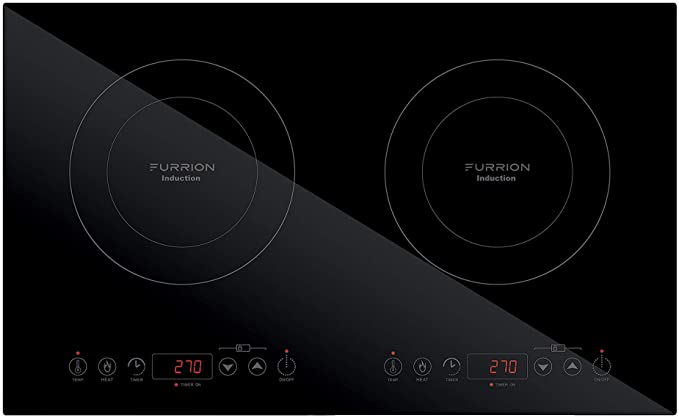 Furrion RV Electric Induction Cooktop 1800 Watt with Double Burners, Touch Sensors, Temperature Control, Pan Detection, Timer, Auto Shut Off, & Child Lock Features (Black) - FIH2ZEA-BG