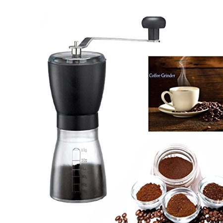 Travel Hand Coffee Bean Grinder, Advaka Washable Manual Coffee Grinder Coffee Mill Best Coffee Maker Burr Grinder with Ceramic Burr Mill and Stainless Steel Handle Roasted Coffee Bean Grinder (Black)