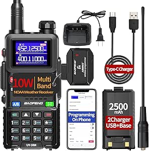 BAOFENG 5RM 10W Ham Radio Long Range Handheld (Upgrade of UV-5R) with Wireless Programmer NOAA Weather Receiver 2500mAh Larger Battery Rechargeable Two Way Radio with Type-C Charger