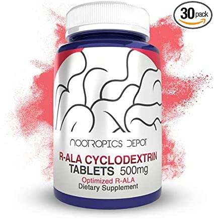 Nootropics Depot R-ALA Cyclodextrin Complex Tablets | 500mg | Optimized R-Alpha Lipoic Acid | 30 Count