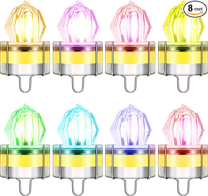 Mudder 8 Pieces Deep Drop Fishing Light LED Artificial Diamond Style Fishing Lights, Underwater Versatile Flashing Fishing Light for Attracting Fish