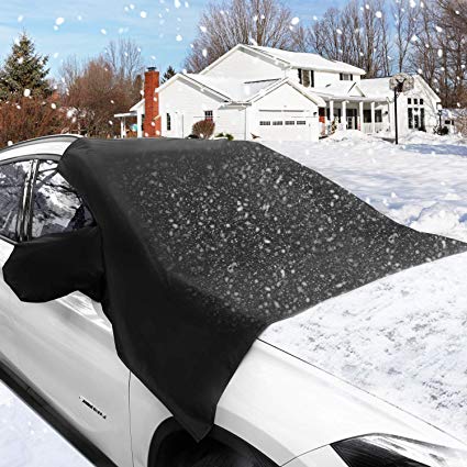Windshield Snow Cover, Magnetic Windshield Cover for Snow and Ice Protector Reflective Warning Bar on Mirror Covers - Ice Frost and Wind Proof Car Cover Fit for Most Vehicle SUV Trucks Vans