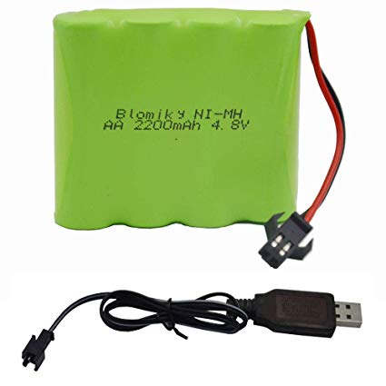 Blomiky 4.8V 2200mAH AA NiMH Rechargeable Battery with SM-2P Plug and USB Charger Cable for RC Vehicle Car Truck Boat 4.8V 2200mAh NiMH Battery