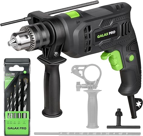 GALAX PRO Hammer Drill, 4.5A Corded Drill Impact Drill 0-3000RPM Electric Drill with 5 Drill Bit Set, Hammer and Drill Functions, 360°Rotating Handle