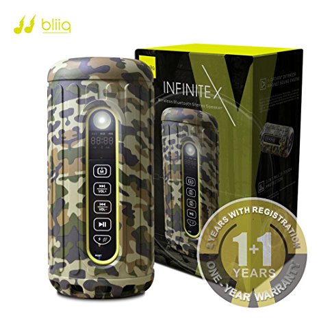 Bliiq Infinite X Outdoor Sports Bluetooth Speaker - Waterproof, Dustproof, Shockproof with Built-in Powerbank, LED light, Micro-SD card Slot - Camouflage Color