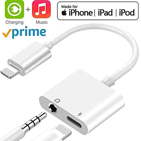 Headphones Adapter for iPhone 7 Earphones Adaptor to 3.5mm Jack Aux Adapter for iPhone 11/11 Pro/Xs/Xr/X/8 Plus/8/7 Plus/7 Headsets Accessories Cable Connector Adaptor Support All iOS System（White）
