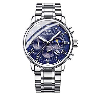 OLMECA Men's Watch Sports Fashion Dress Wristwatches Analog Quartz Watches Stainless Steel Chronograph Calendar Date Waterproof Wrist Watch for Men 907