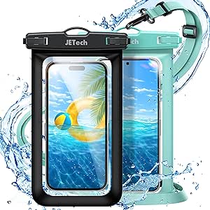 JETech Wasserdicht Handytasche, Hülle für iPhone 15 14 13 12 Pro Max Plus, für Samsung Galaxy S24 S23 Ultra und Andere bis zu 7,2 Zoll, IPX8 Trockensack mit Umhängeband, 2 Stück (Schwarz Grün)