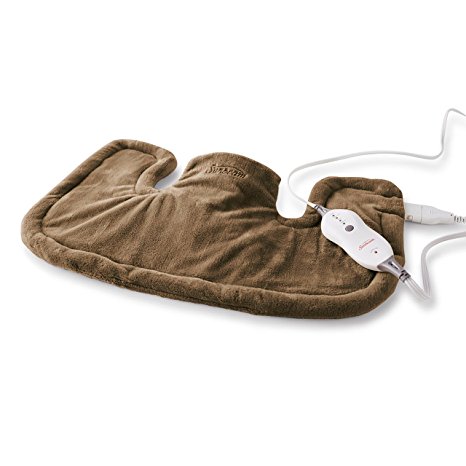 Sunbeam Renue Heat Therapy Neck and Shoulder Wrap Heating Pad with Moist/Dry Heat, Brown