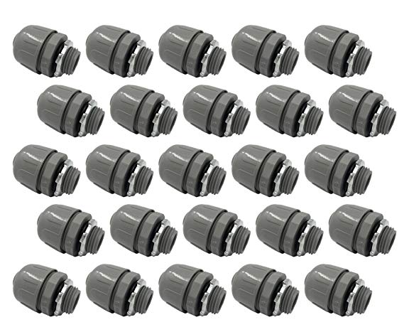 Sealproof 1/2-Inch 25 Pack Nonmetallic Liquid Tight Straight Conduit Connector Fitting, UL Listed, 1/2" Dia