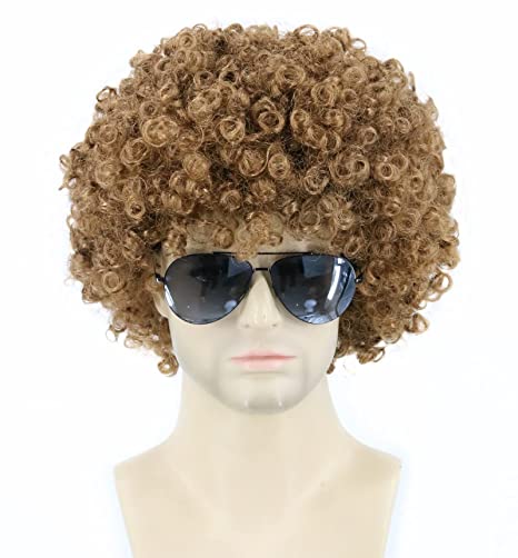 Topcosplay Brown Afro Wig for Men or Women Short Curly Halloween Disco Hippie Costume Wigs 70s 80s Wig