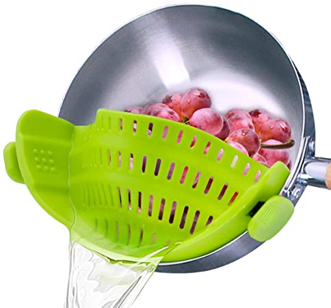Clip-On Strain Strainer,kitchen Food Strainers Heat Resistant Silicone for Spaghetti,Pasta,Ground Beef Grease,Colander and Sieve Snaps On Bowls,Fits all Pots and Bowls PDA Approved,(green)