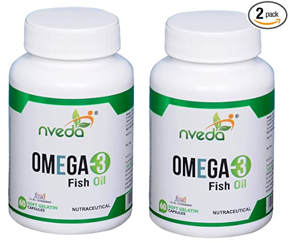 Nveda Omega 3 Supplements (1000 mg Omega 3, with 180 mg EPA & 120 mg DHA) (60 Softgels) Pack of 2
