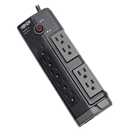 Tripp Lite Surge Protector Power Strip 9-Outlet w/4 Rotating Outlets 6ft Cord 2160J Tel/DSL/Fax Protection Black (TLP906RTEL)