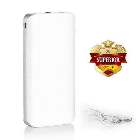 Upgraded 25000mAh Portable Phone Charger External Battery Power Bank Backup Pack with Dual USB Output for IPhone IPad Samsung Cell Phones and More USB Chargeable Devices-White
