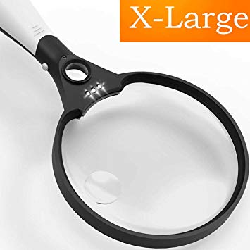Magnifying Glass with Light, Unimi Extra Large Handheld magnifiers with 3 LED, 140mm with 2x 4x 25x magnification- Illuminated magnifying lens, Reading Magnifying Glass- easy to use for seniors to read small print, cards, coins, stamps & jewelery