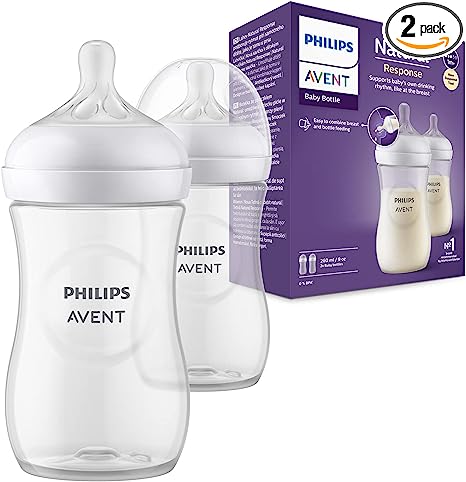 Philips Avent Natural Response Baby Bottle - 2 x 260ml Baby Milk Bottle for Newborns and Up, BPA Free, 1  Months (Model SCY903/02)