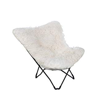 Soft White Plush Faux Fur Fabric Butterfly Chair