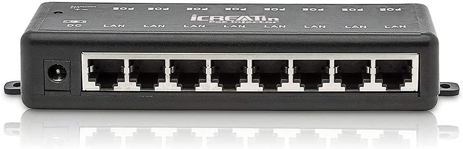 iCreatin 8 Multi Port PoE  Injector Midspan for 8 Devices, Add Power Over Ethernet to Any Switch. Use with External Power Supply for Passive or 802.3af/at Devices.