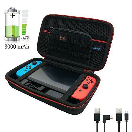 Hard EVA Charging Case for Nintendo Switch with 8000mAh Built-in Battery Power Bank (Charger Bag)