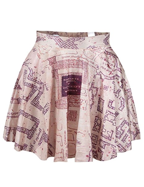 LaSuiveur Womens Digital Print Stretchy Flared Pleated Casual Mini Skirt