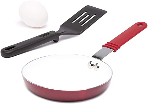 Ecolution Kitchen Extras Mini Fry Pan Set Candy Apple Red White Interior Includes 5.5in Mini Fry Pan w Spatula