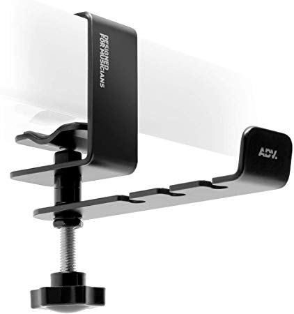 Advanced Suspension Headphone Stand Hanger Steel Metal Headset Holder 360° Rotating Arm Adjustable Hook Clamp Handle Under Desk Table, 3.5mm Jack Mount, Universal