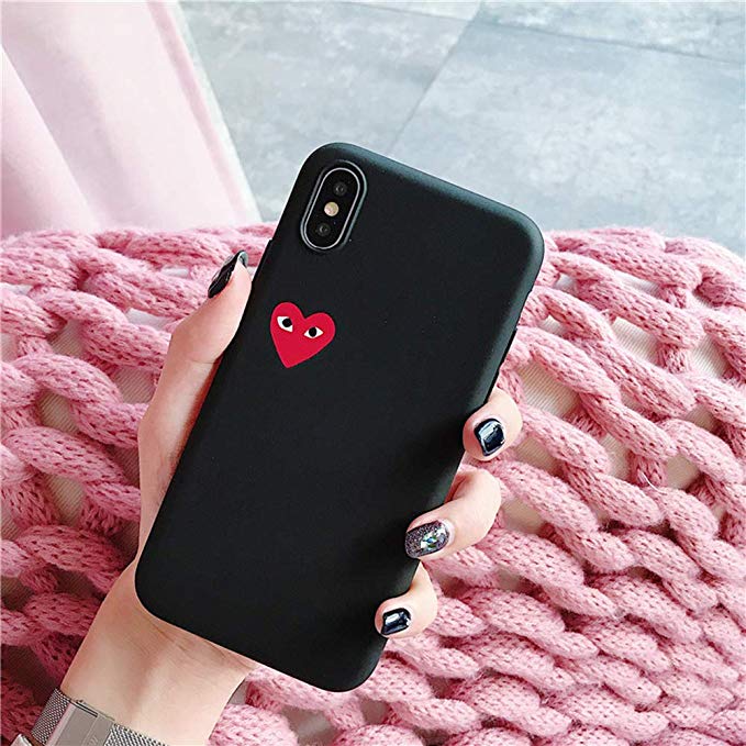 Japan CDG Play Comme des Garcons IMD Protect Cover case for iPhone Plus 7 7plus 8 8plus X XR XS Max Phone Cases (Black, iPhone 7/8 )