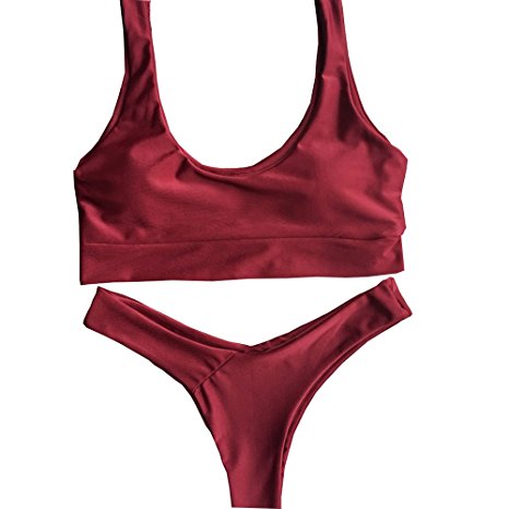 FLEAP Women's 2 Pieces Push Up Padded Swimsuit Athletics Bikinis V Bottom Style Brazilian Bikini Bottom Bra Sport Sets