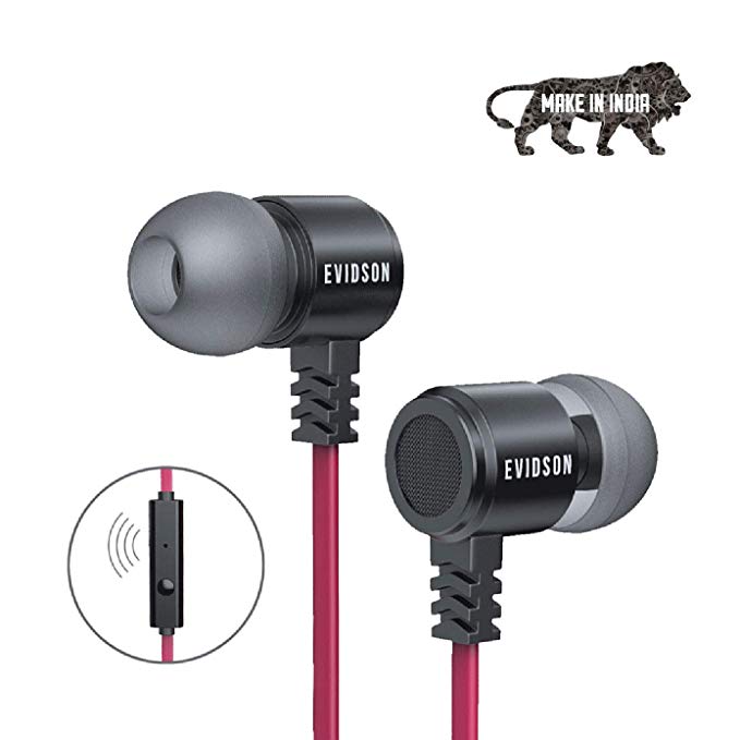Evidson BassFlow X93 Earphones with Mic (Black and Red)