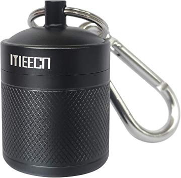 MEECN Keychain Pill Holder, Pill Box, Aluminum Waterproof Pill Container, Pill Organizer for Outdoor Travel Camping，Size: 1.6 x 1.6 x 2 in (Black)