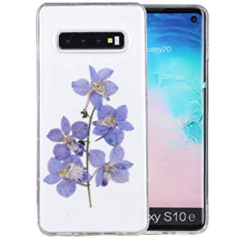 Galaxy S10E Case, iYCK Handmade [Real Dried Flower and Leaf Embedded] Pressed Floral Flexible Soft Rubber Gel TPU Protective Shell Bumper Back Case Cover for Samsung Galaxy S10E - Purple Flower